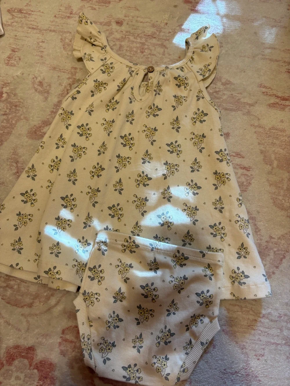 NWOT Quincy Mae Cream & Yellow Floral Print Dress and Bloomer
